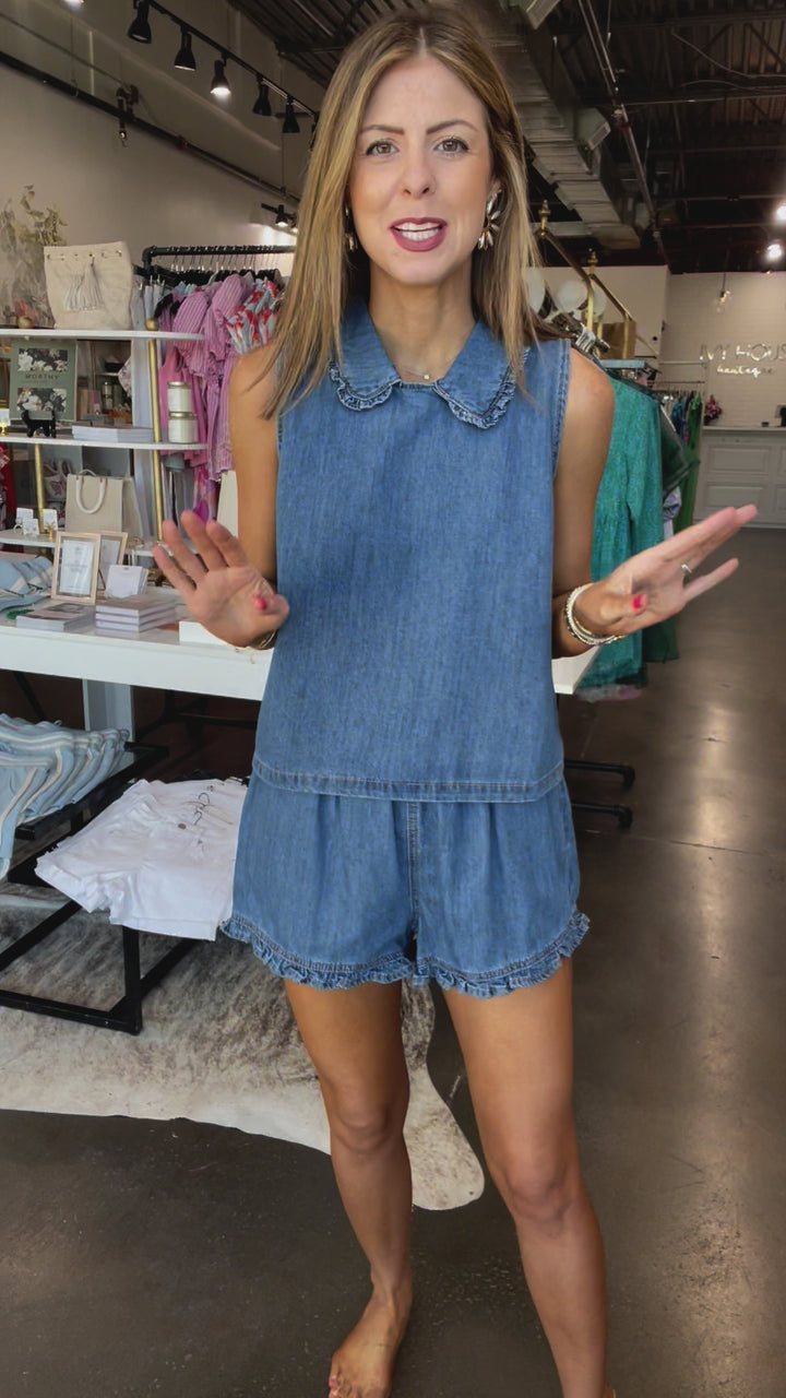 Ruffle Hem Denim Shorts
