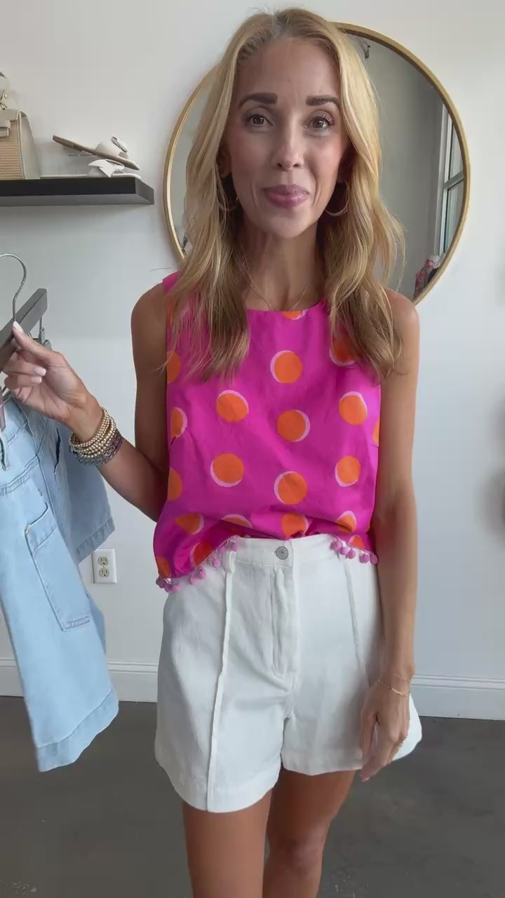 Pom Pom Trim Tank - Pink