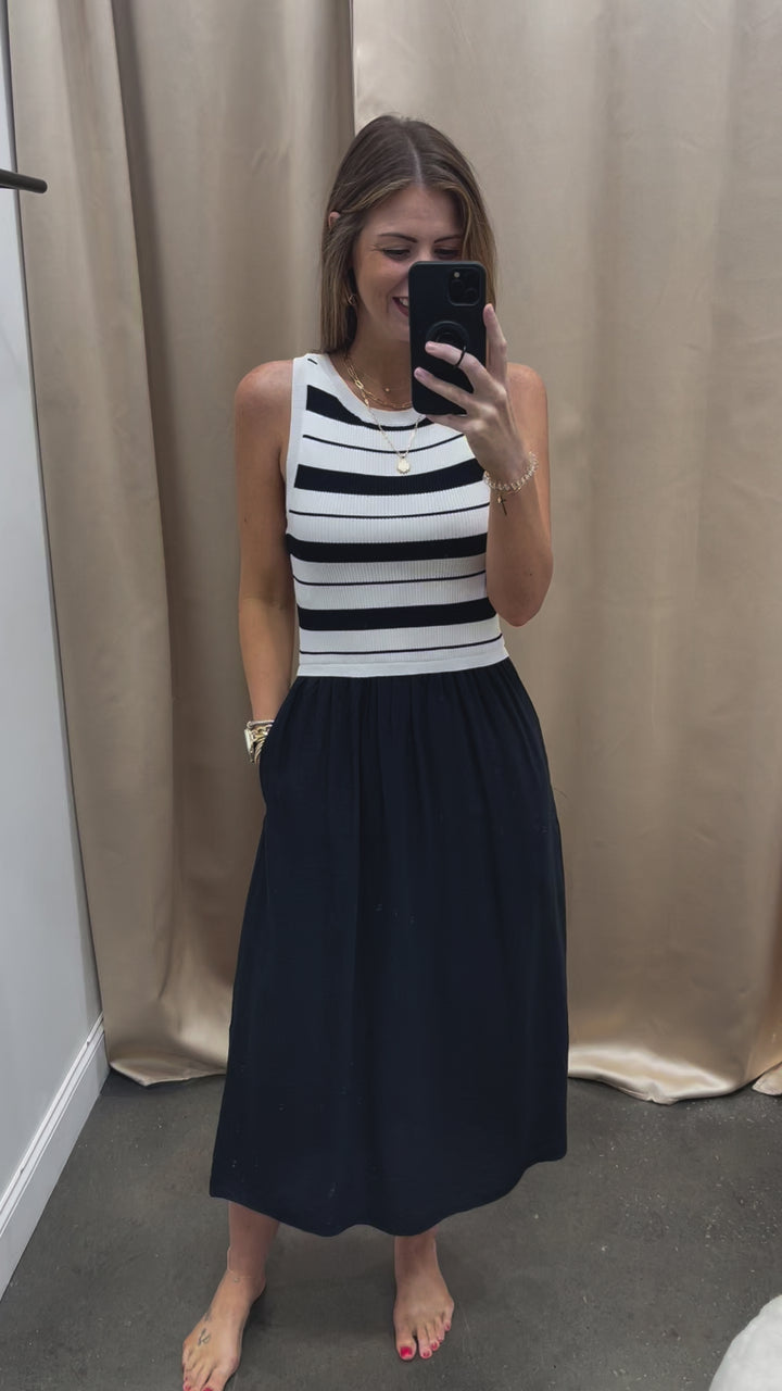 Striped Top Dress - Black/White