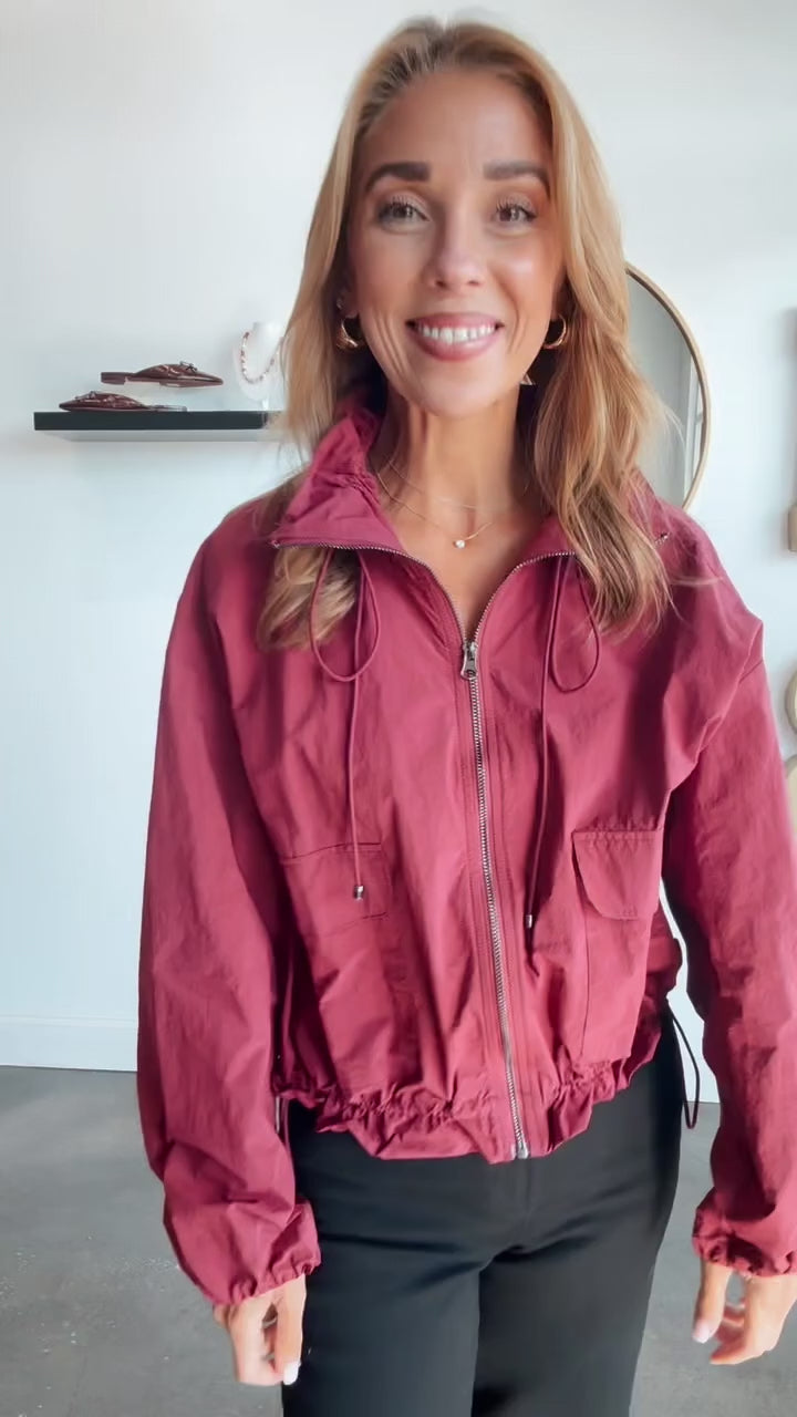 Drawstring Utility Jacket - Burgundy