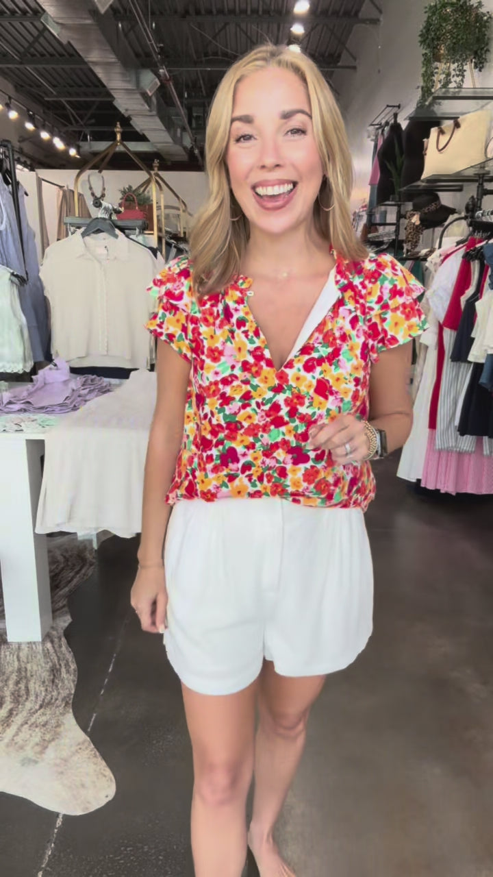 Floral Ruffle Sleeve Blouse