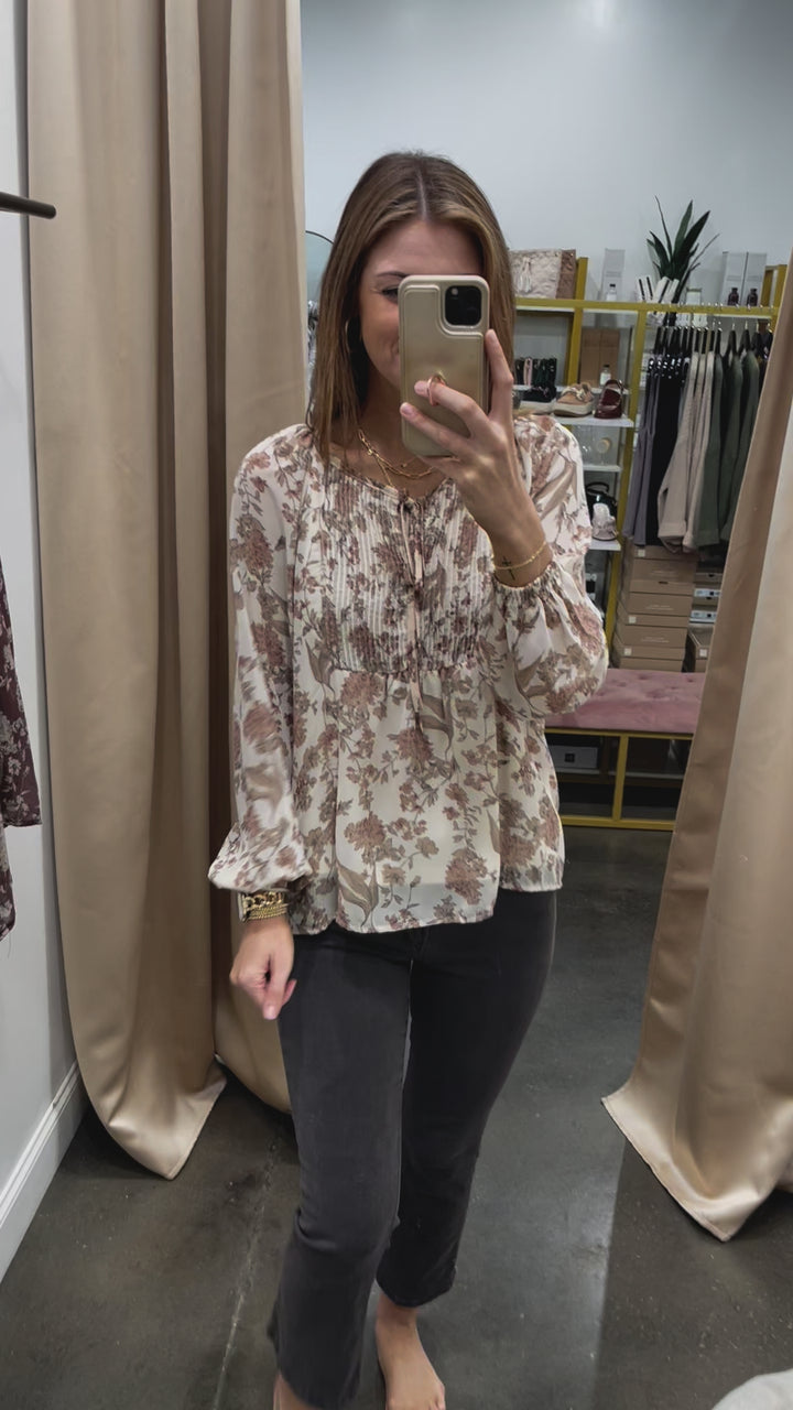 Tie Front Printed Top - Cream