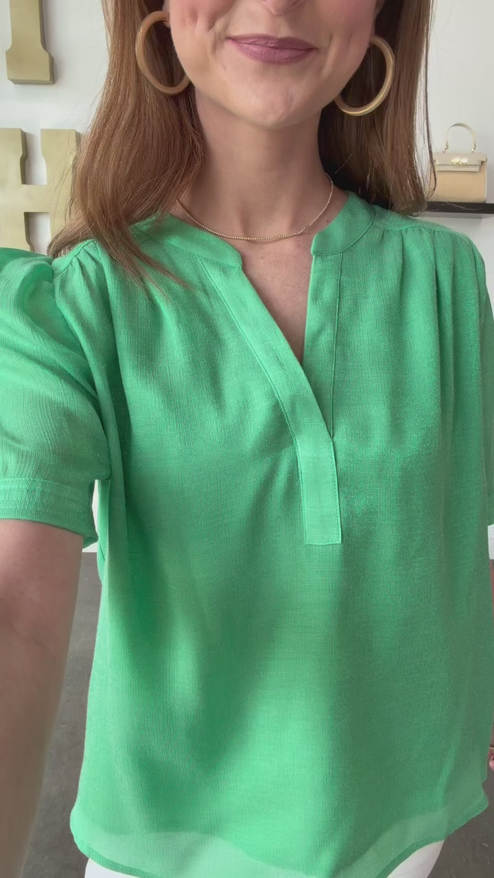 Gathered Shoulder Top - Green