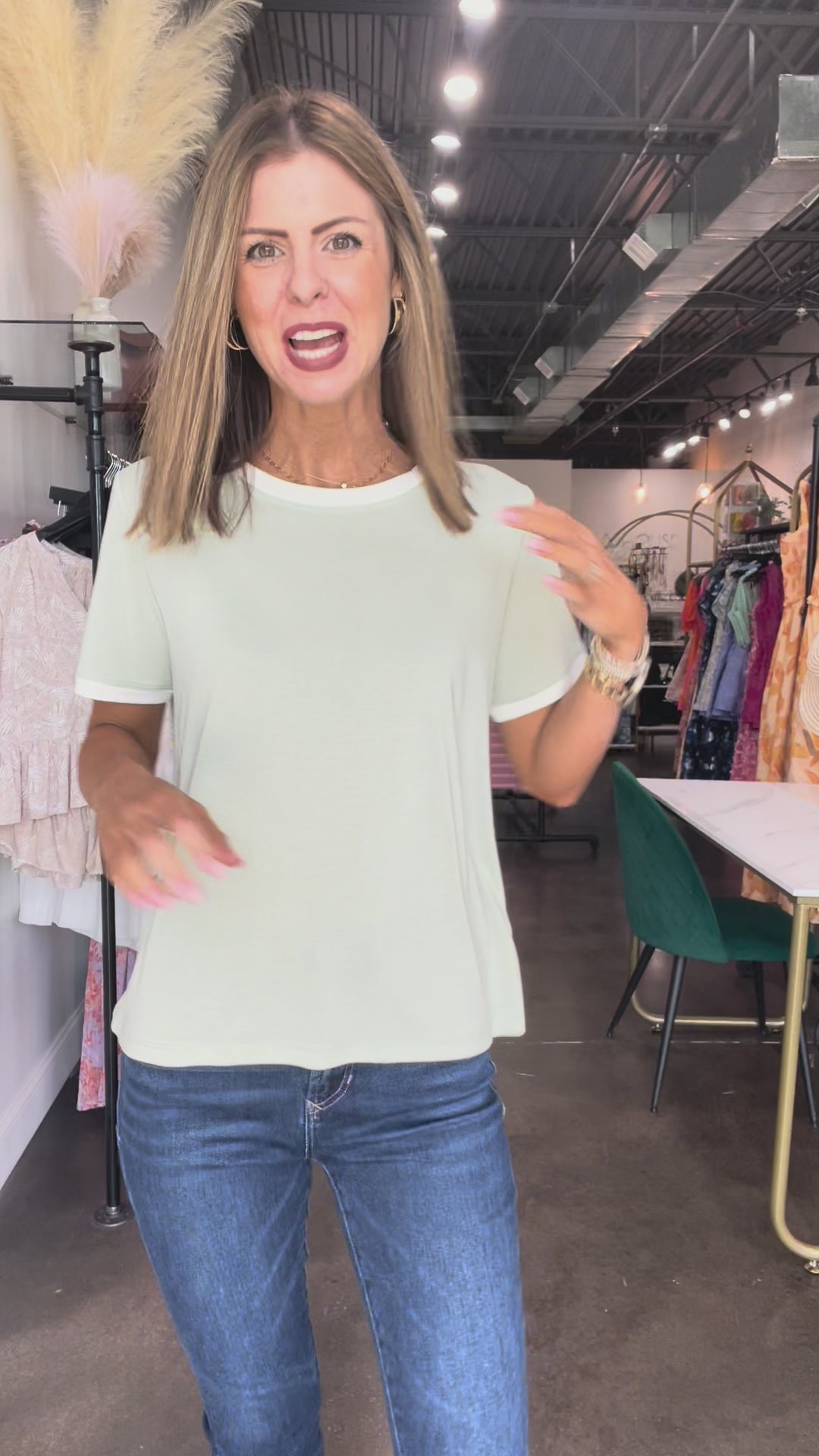 Varsity Trim Top - Sage Mint