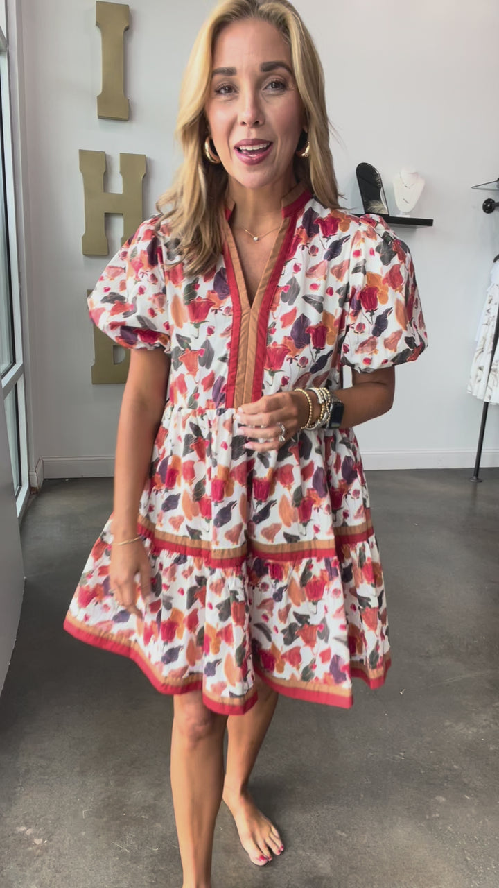 Striped Trim Printed Dress