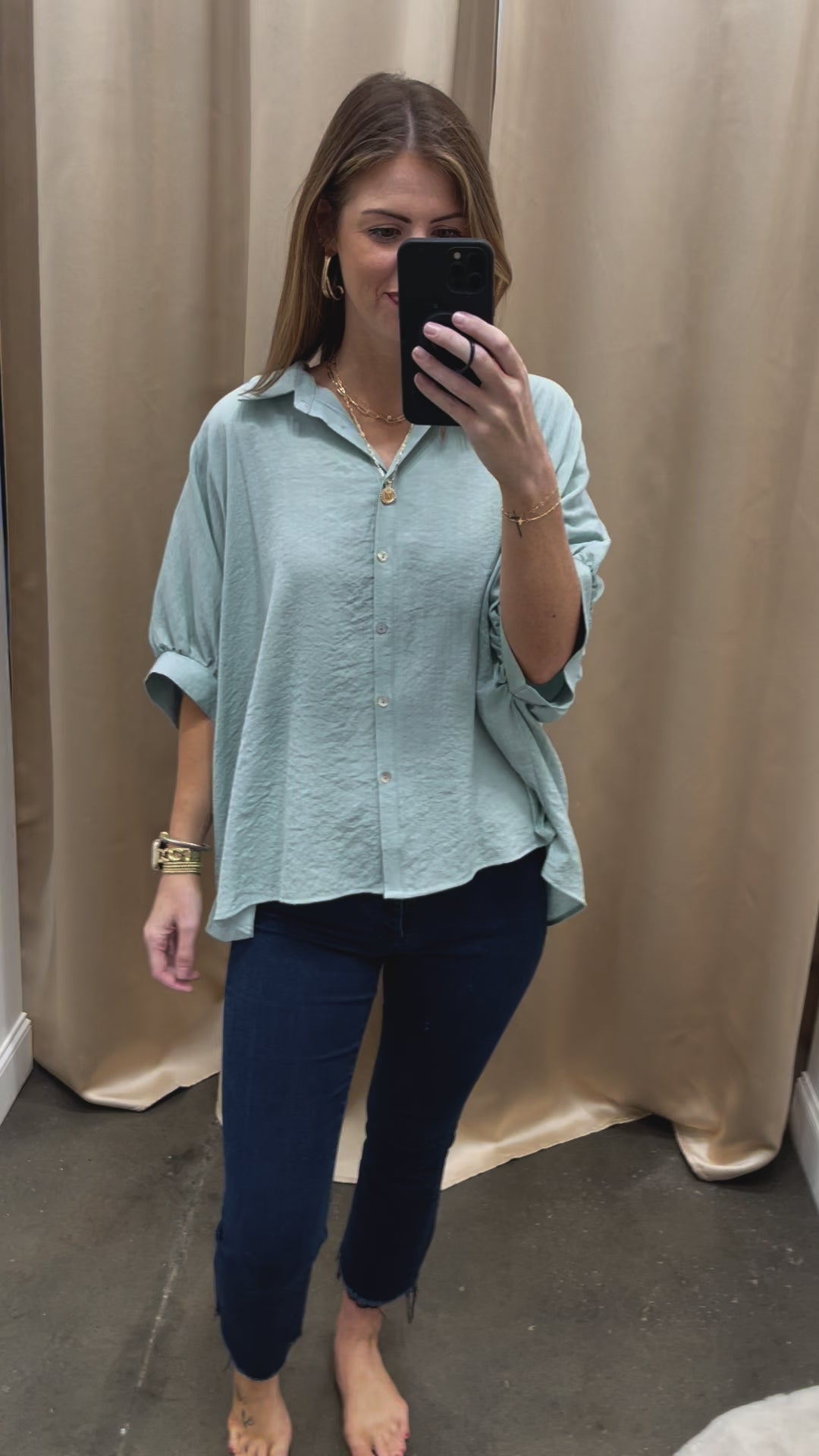 Oversized Button Up Blouse - Cloud Blue