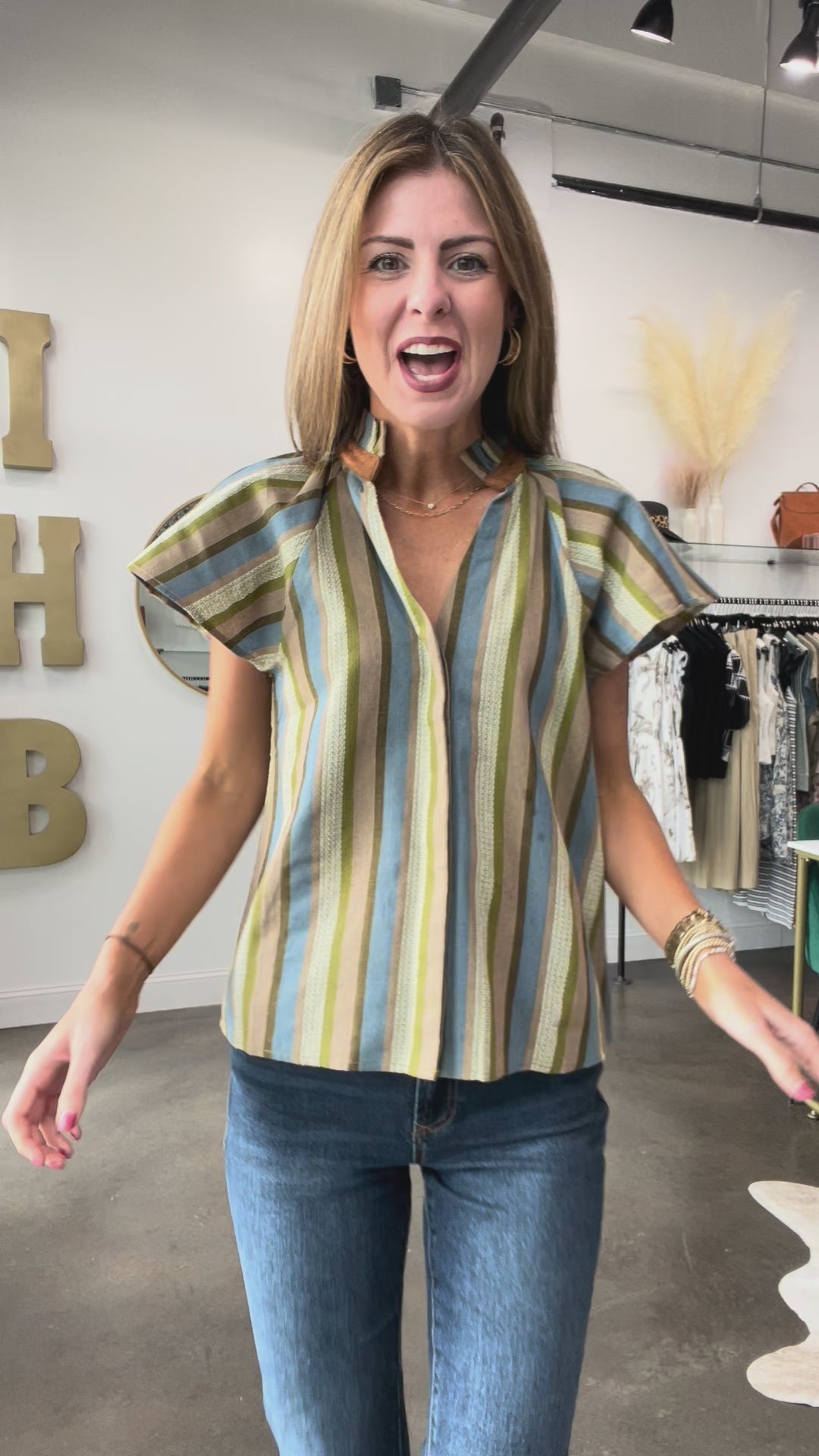 Striped Ruffle Collar Top