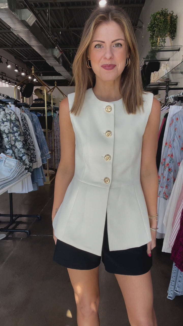 Button Front Peplum Vest - Cream