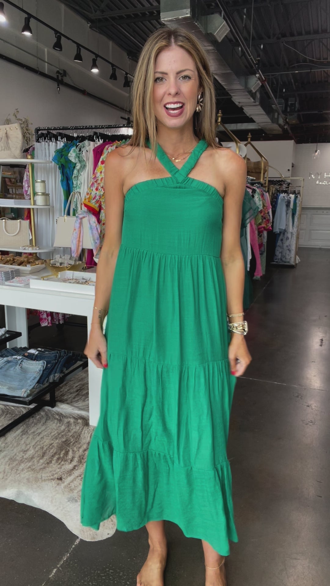 Cross Back Maxi Dress - Green