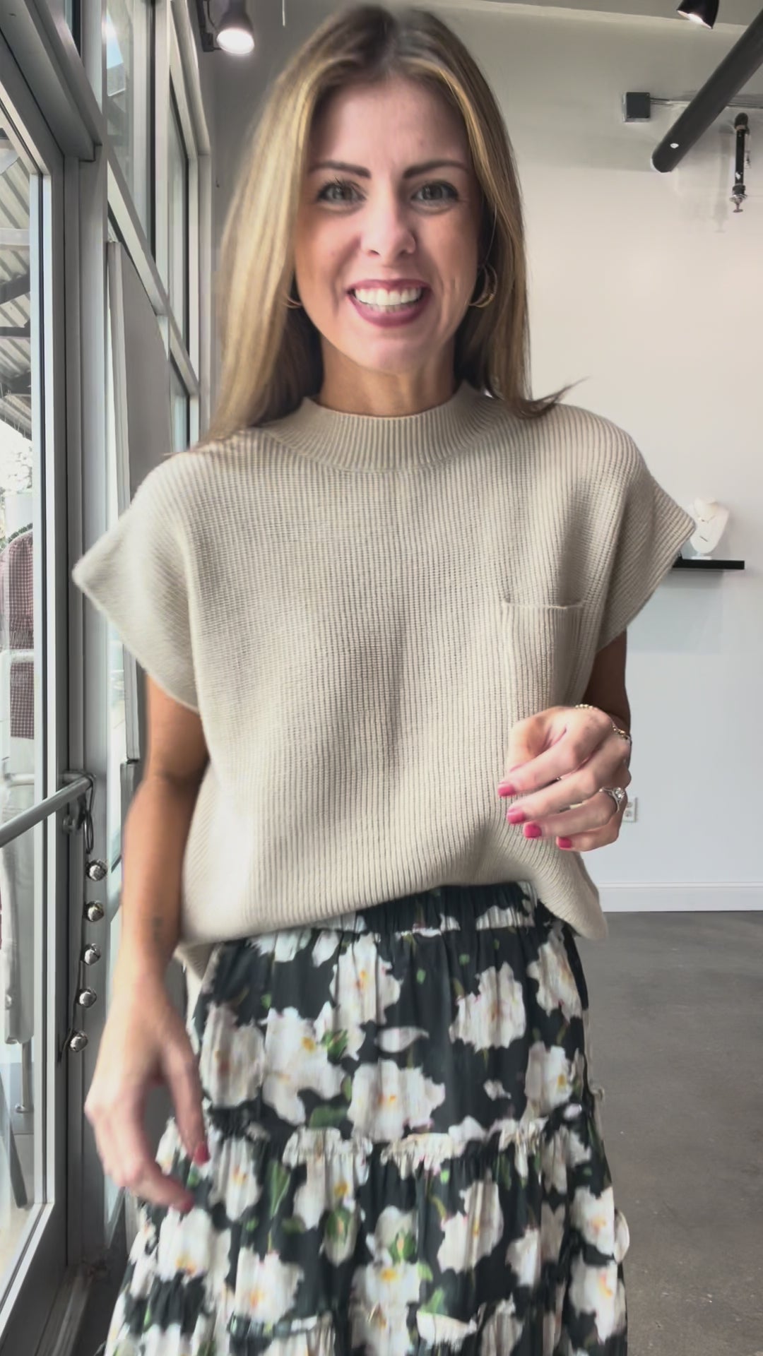 Mock Neck Short Sleeve Sweater - Champagne