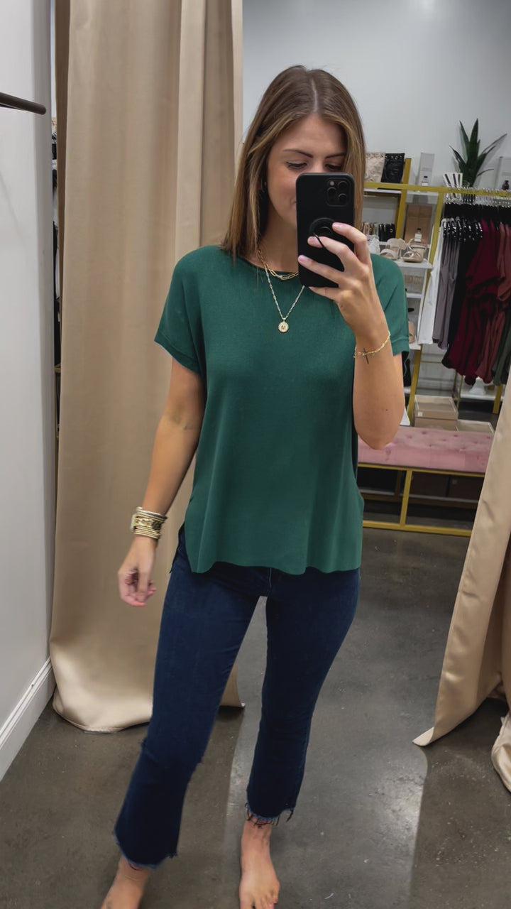 Boat Neck Knit Top - Forest Green