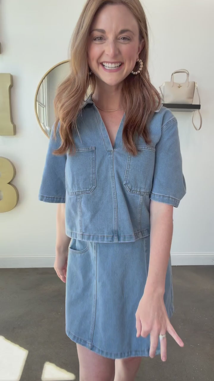 Collared Denim Top - Light Wash