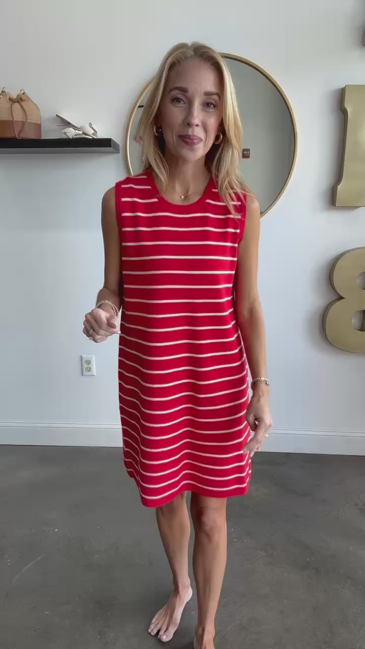Striped Knit Dress - Red