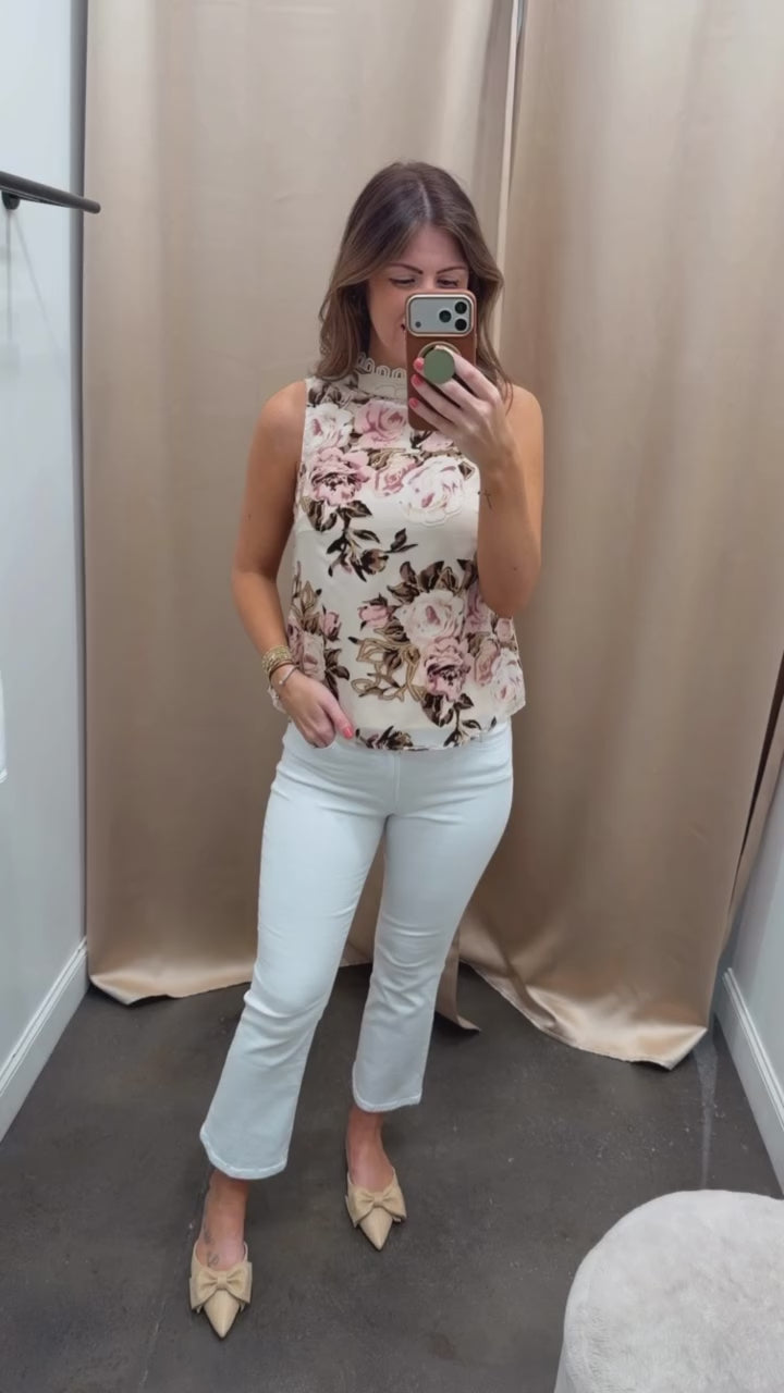 Lace Trim Velvet Top - Cream