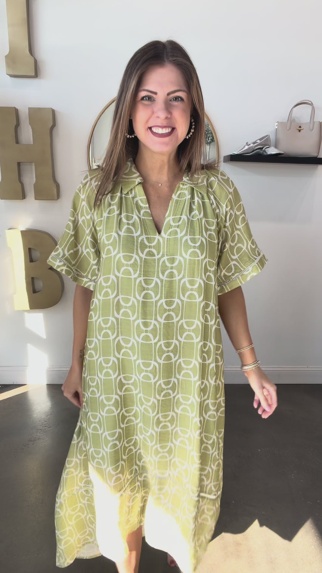 Geometric Print Maxi Dress - Matcha