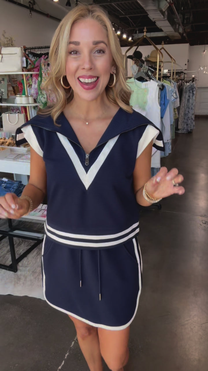 Contrast Trim Sporty Skirt - Navy