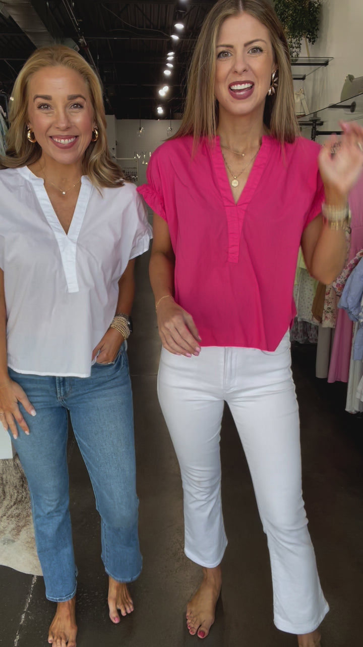 Ruffle Sleeve Top - Raspberry