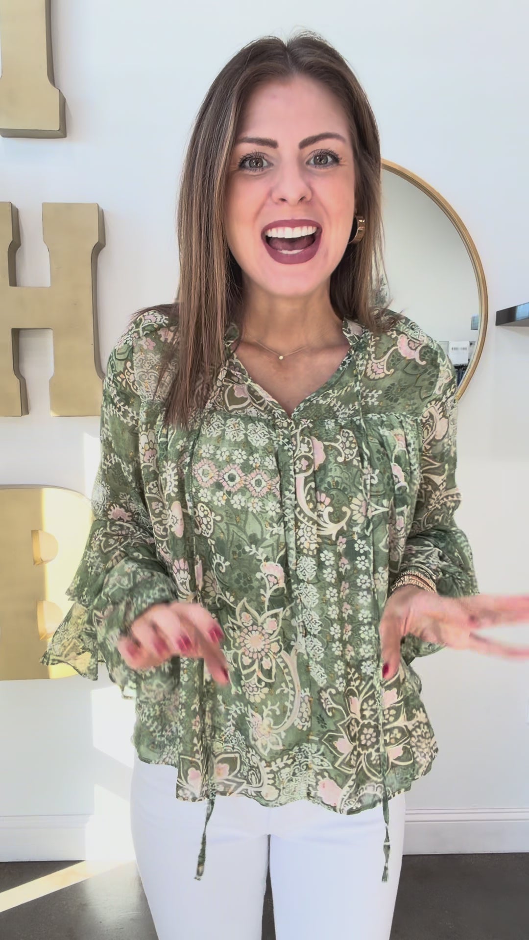 Tiered Sleeve Printed Top - Green