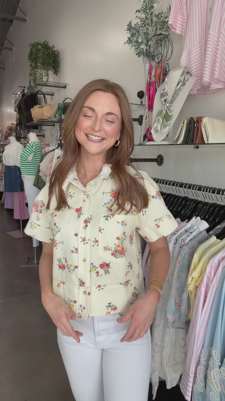 Denim Floral Top - Cream