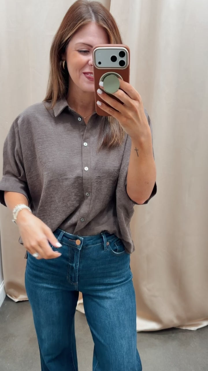 Button Front Top - Brown