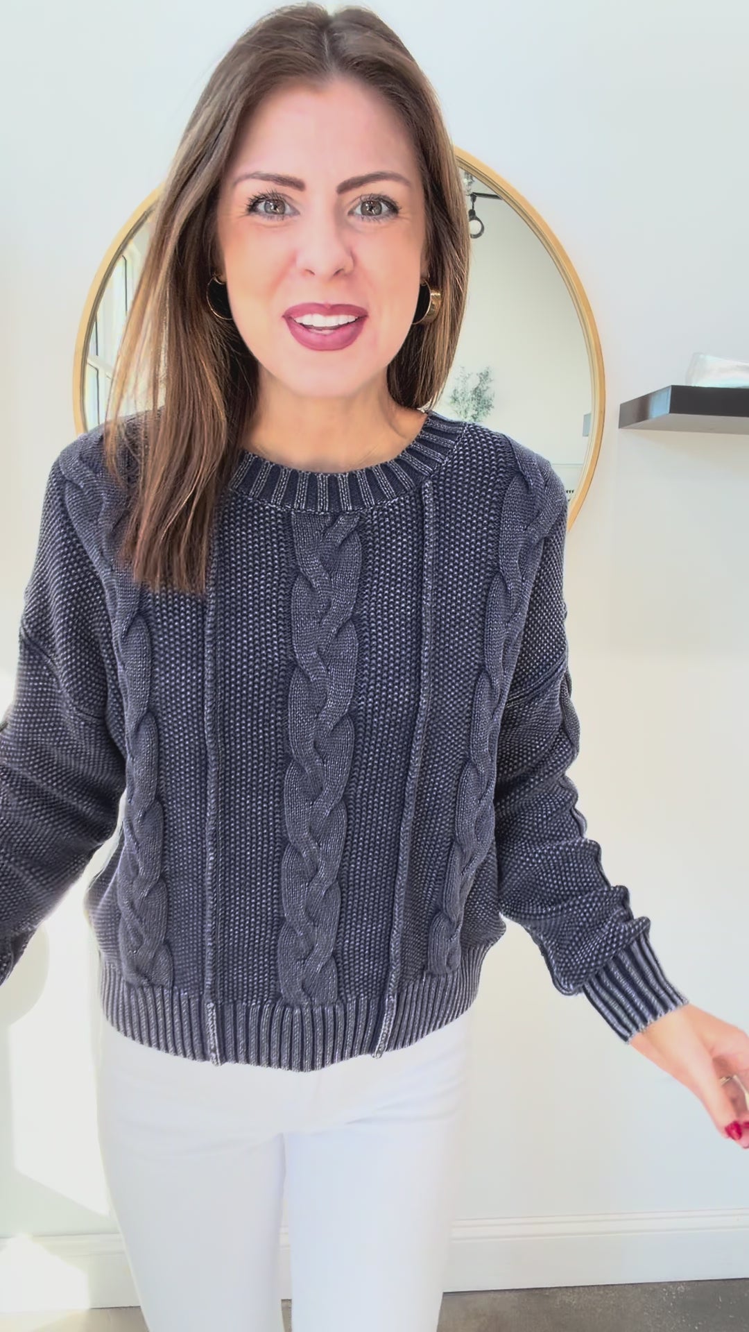 Cable Knit Sweater - Navy