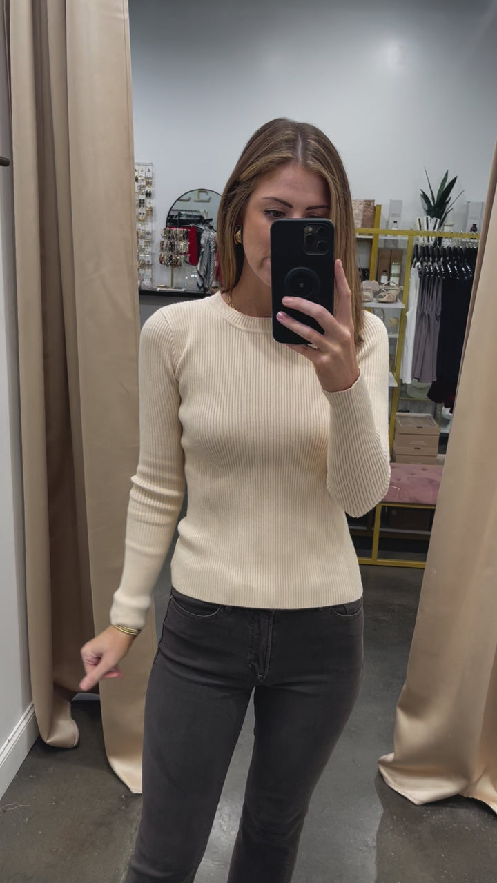 Ribbed Sweater Top - Tan