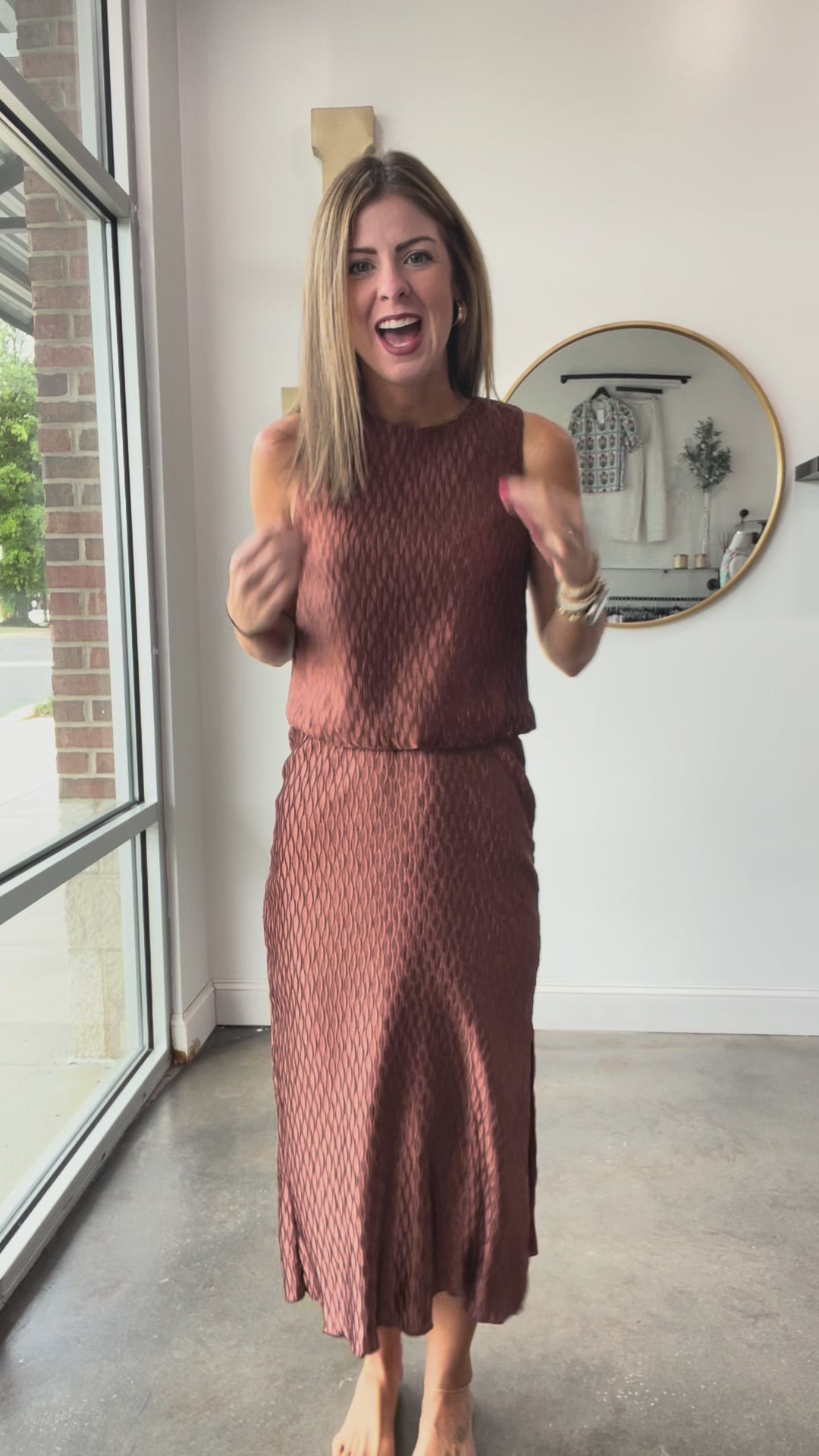 Textured Midi Skirt - Brown