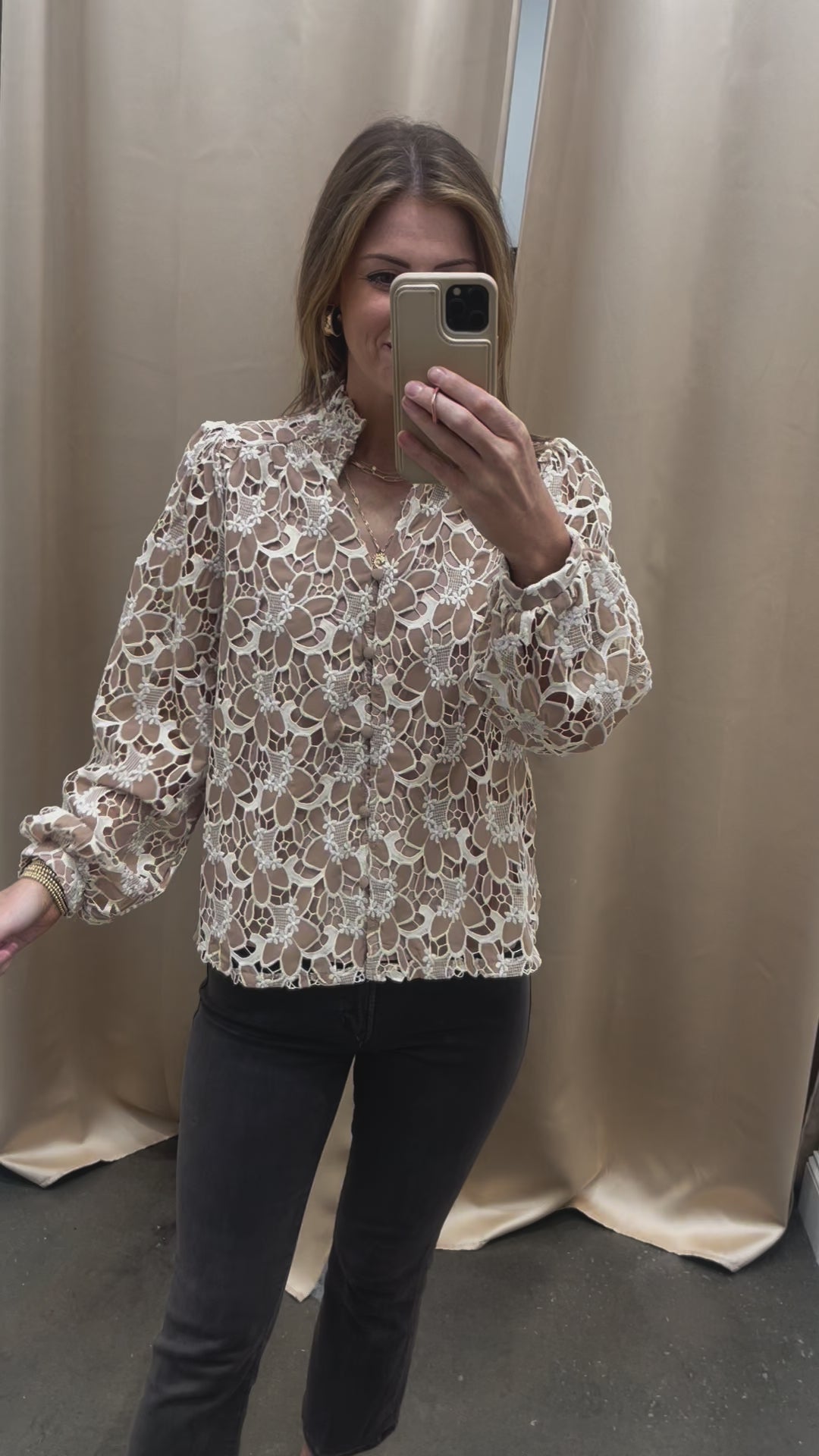 Eyelet Lace Top - Taupe