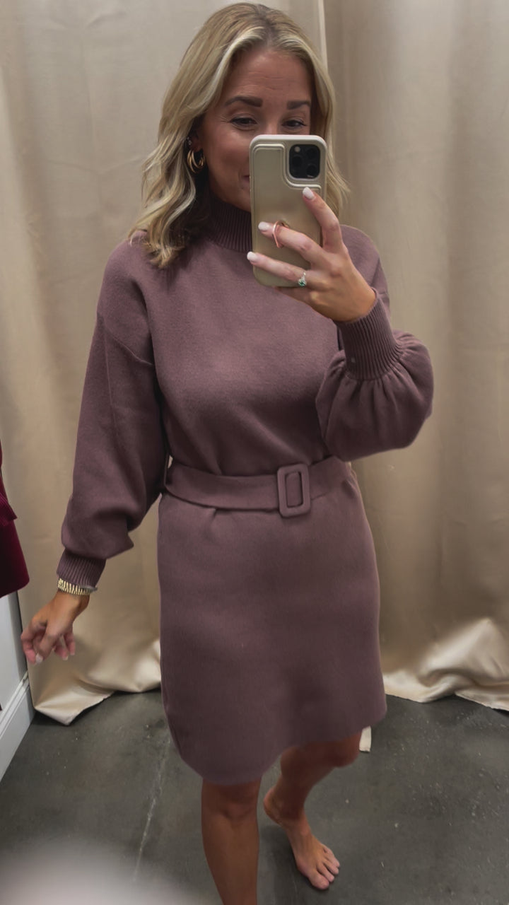 Belted Sweater Dress - Taupe