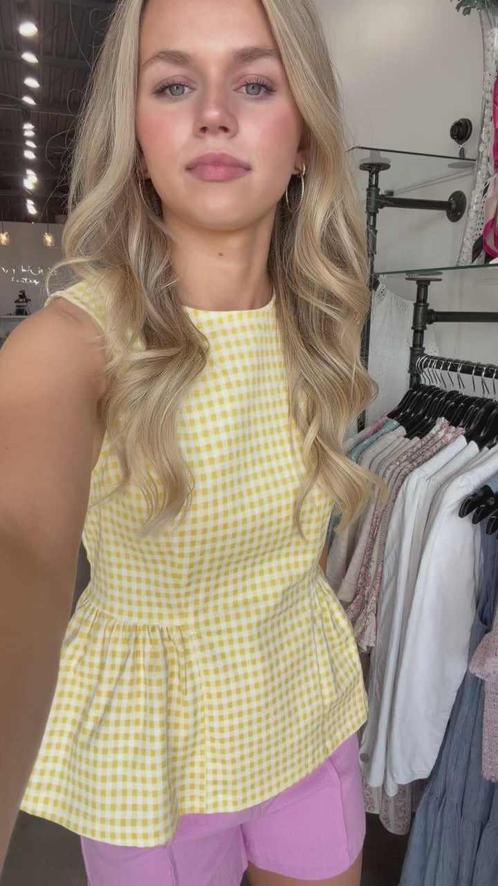 Gingham Peplum Top - Yellow