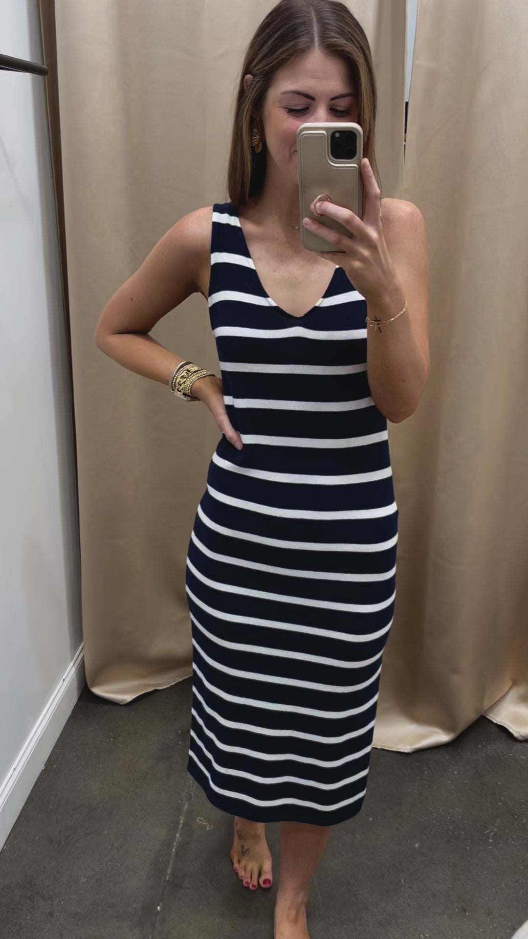 Striped Knit Dress - Navy