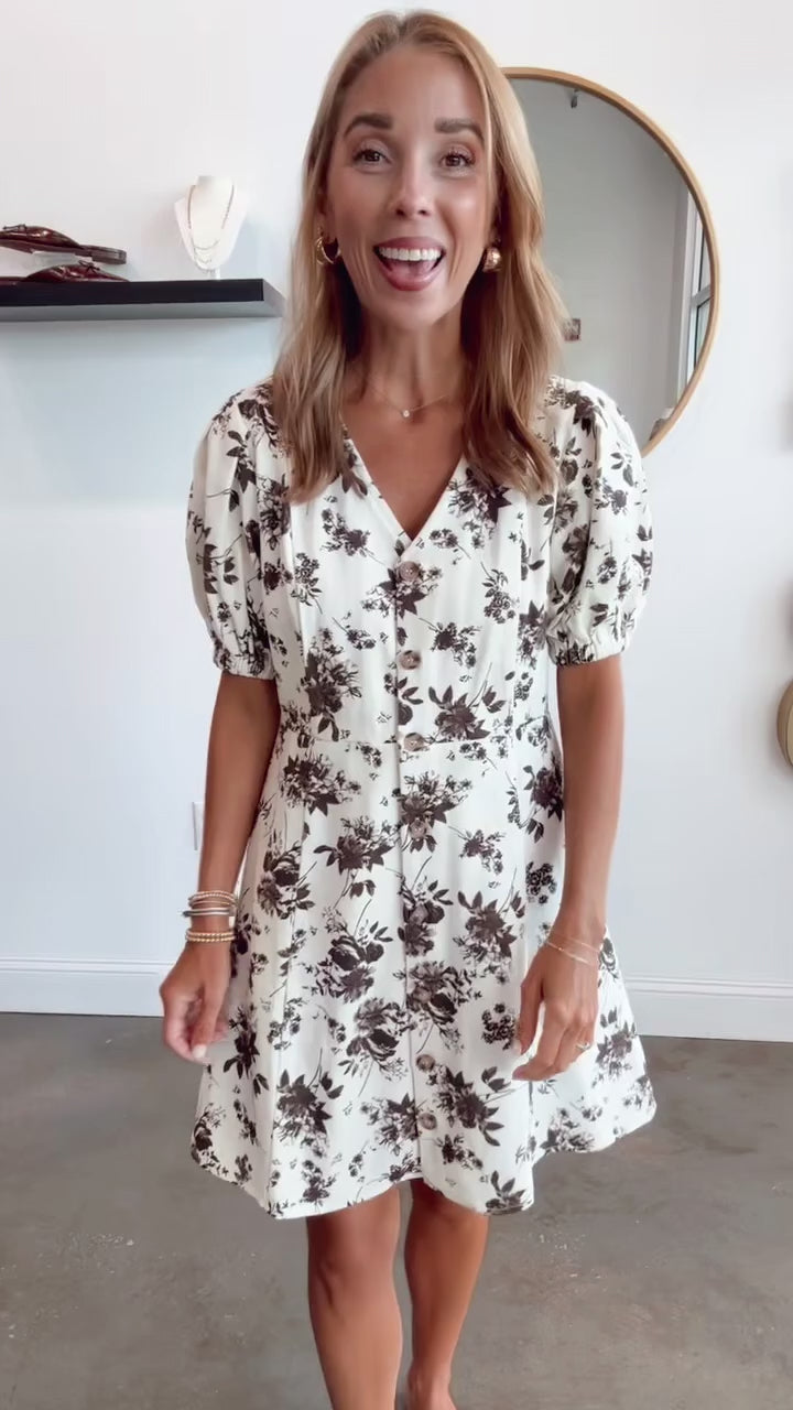 Floral Denim Dress - Ecru