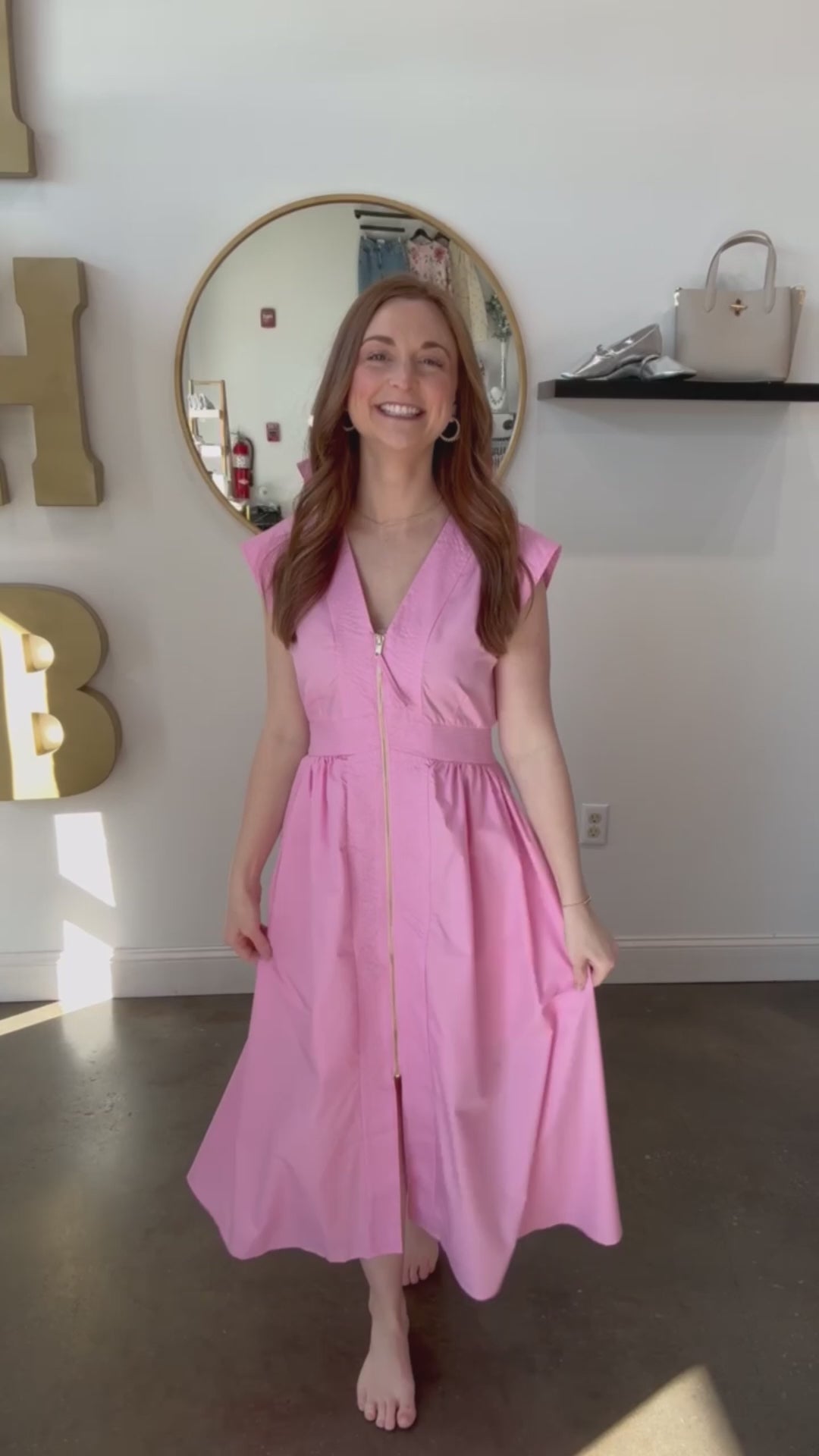 Front Zip Midi Dress - Pink