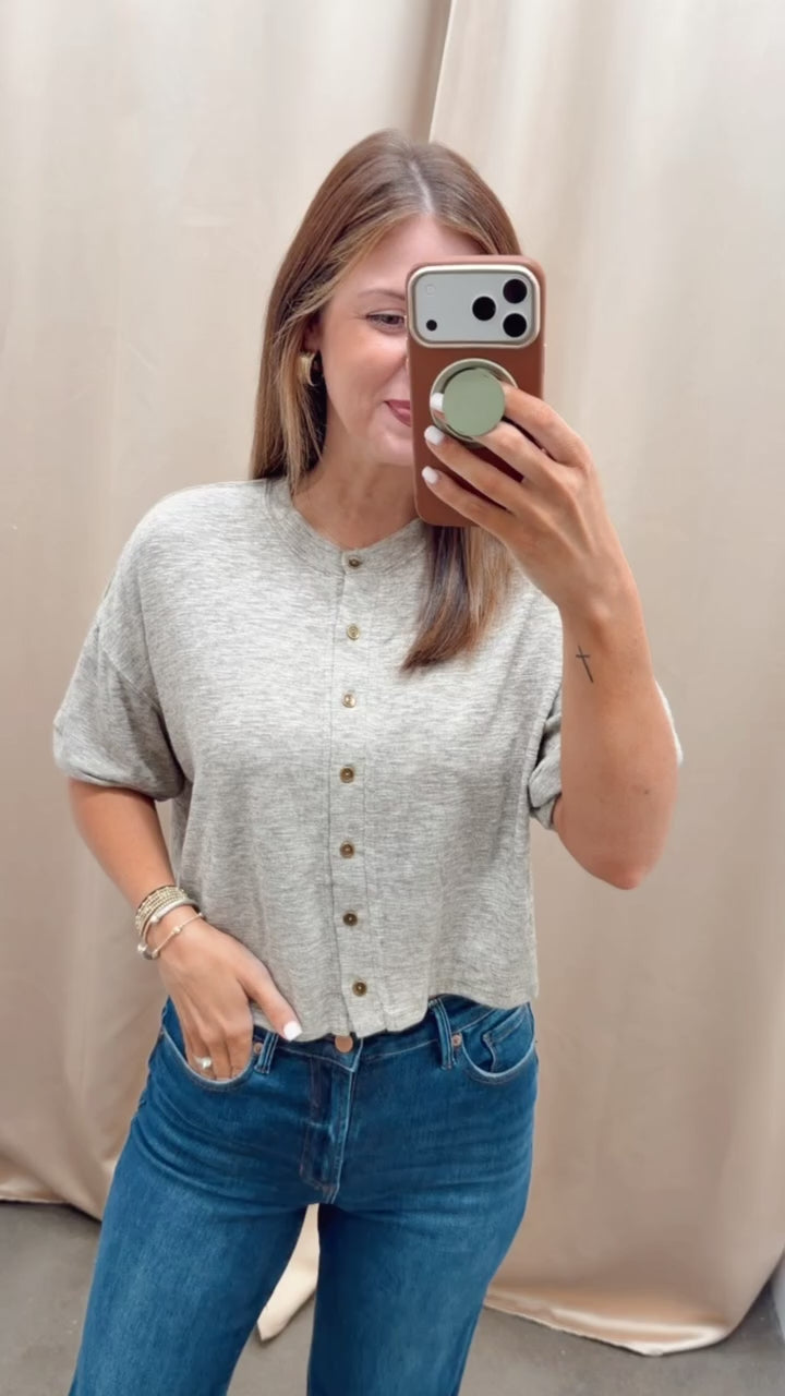 Button Front Knit Top - Mocha