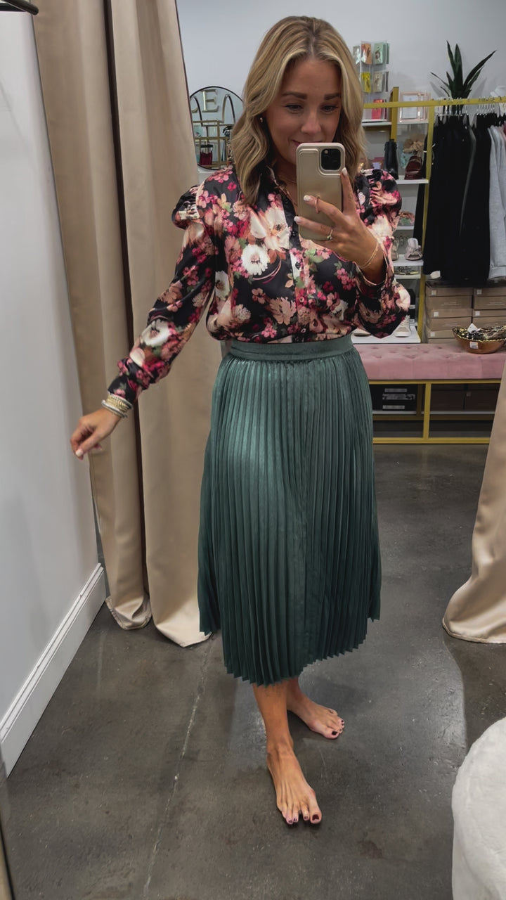 Pleated Midi Skirt - Astro Green