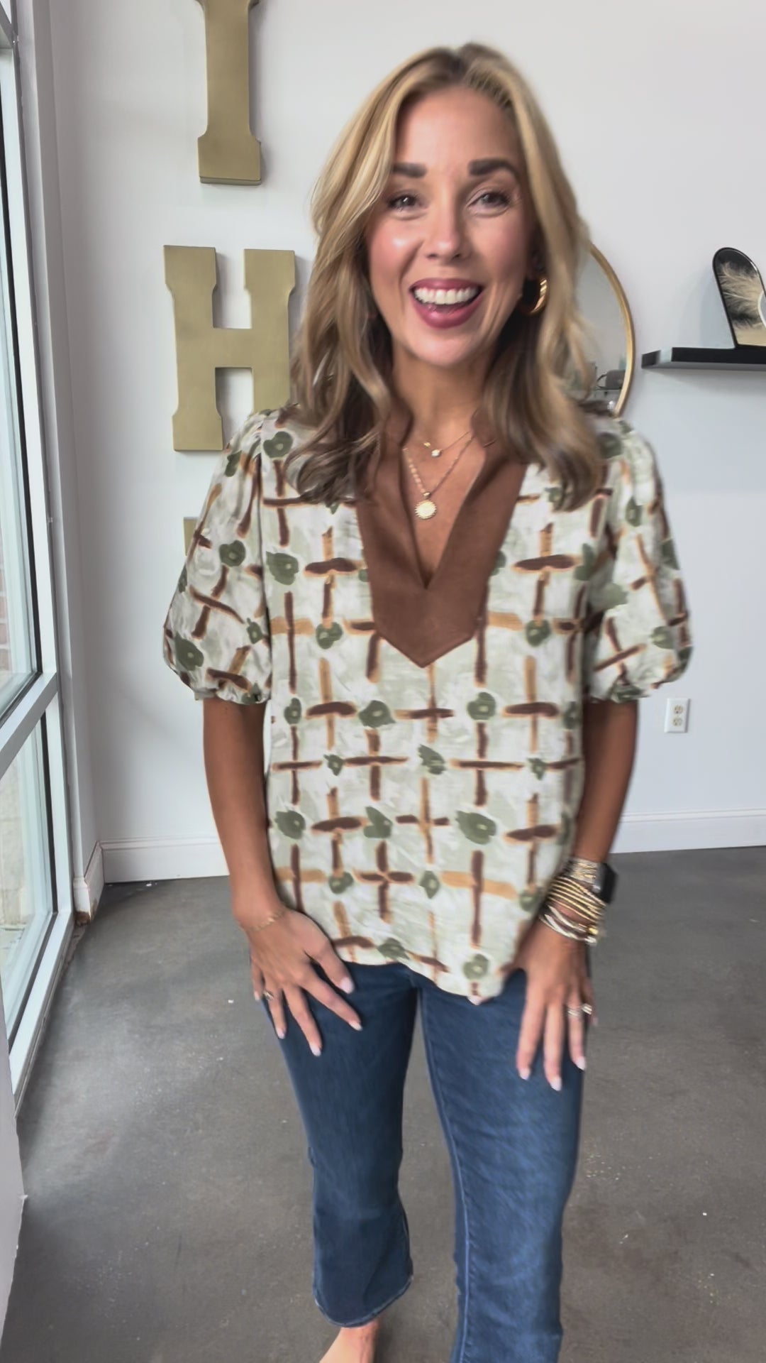 Suede Contrast Printed Top