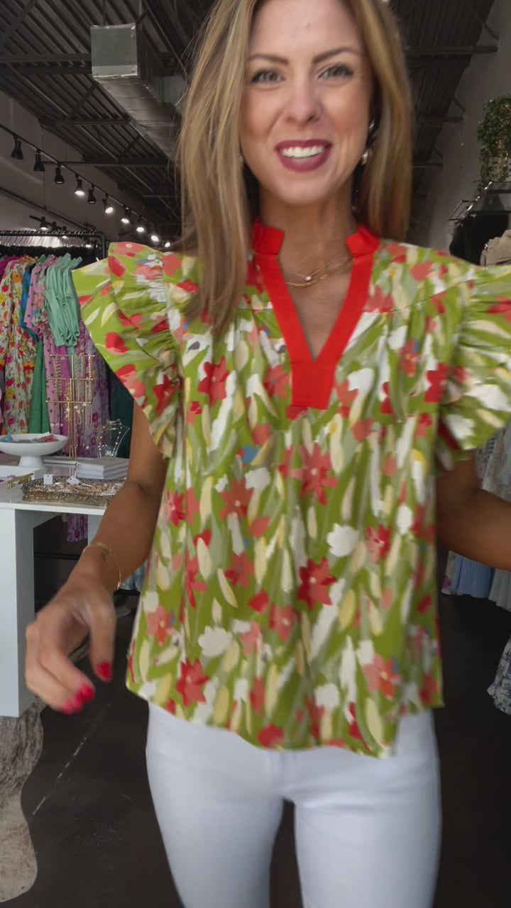 Flutter Sleeve Printed Top - Orange