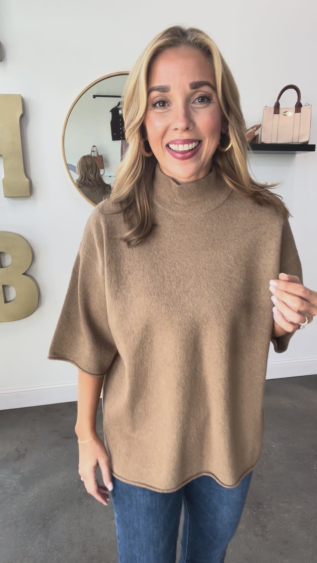 Chic Camel Mock Neck Short Sleeve Knit Top | Women's Style – Ivy