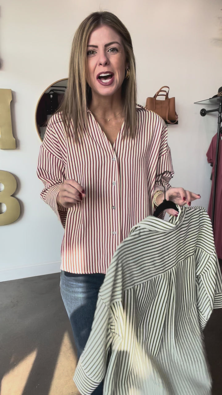 Striped Button Down Top - Rust
