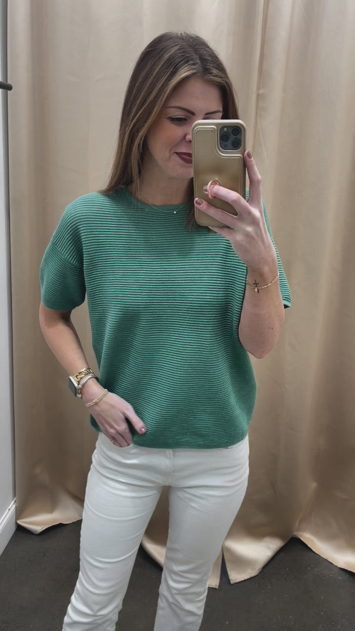 Ribbed Boxy Sweater Top - Green