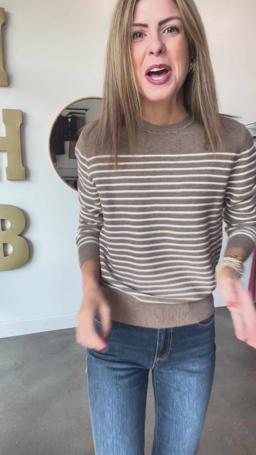 Long Sleeve Knit Sweater - Tan