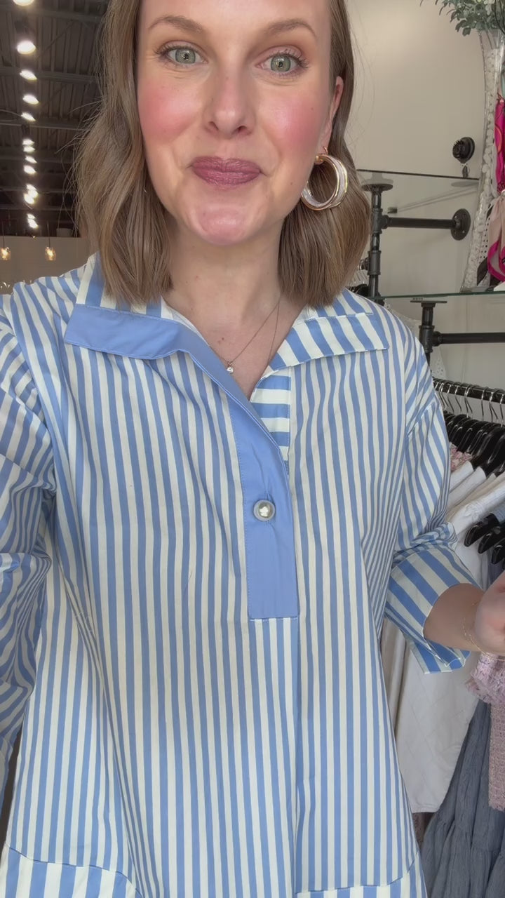Pearl Button Striped Top - Blue