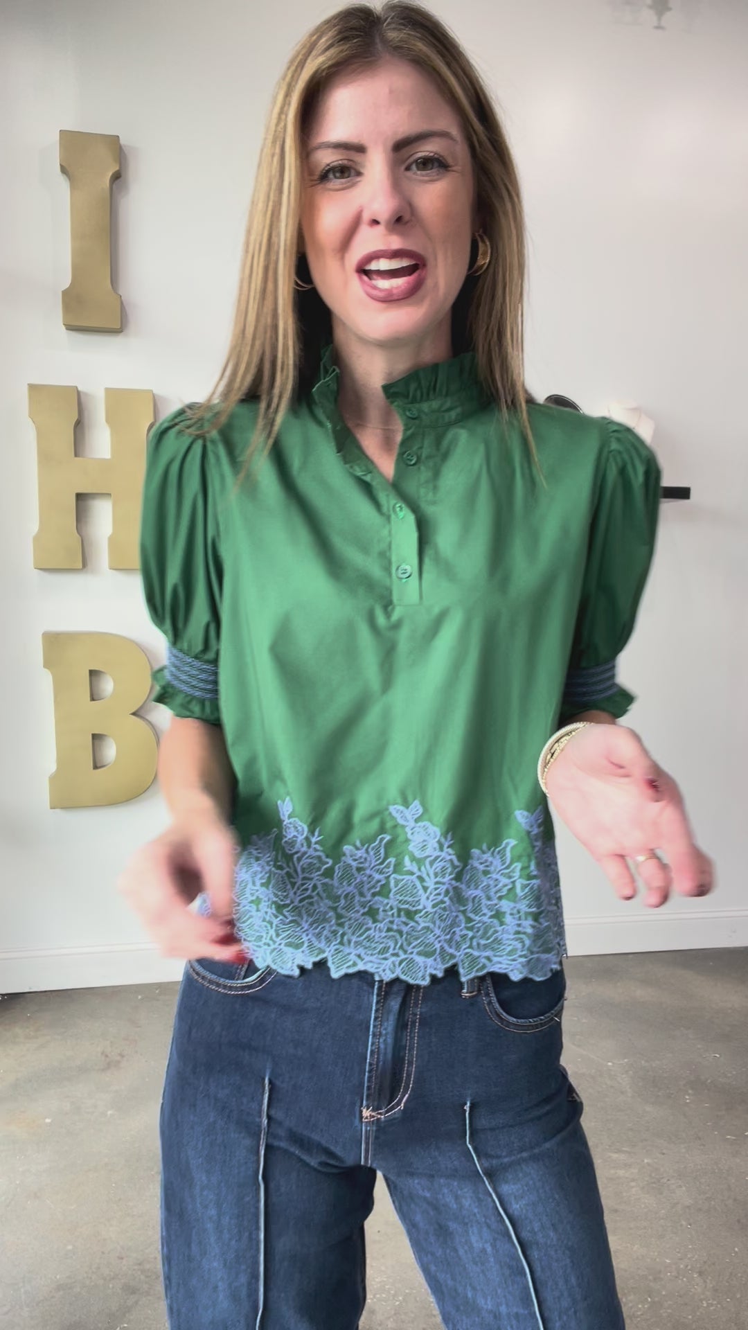 Embroidered Trim Top - Green