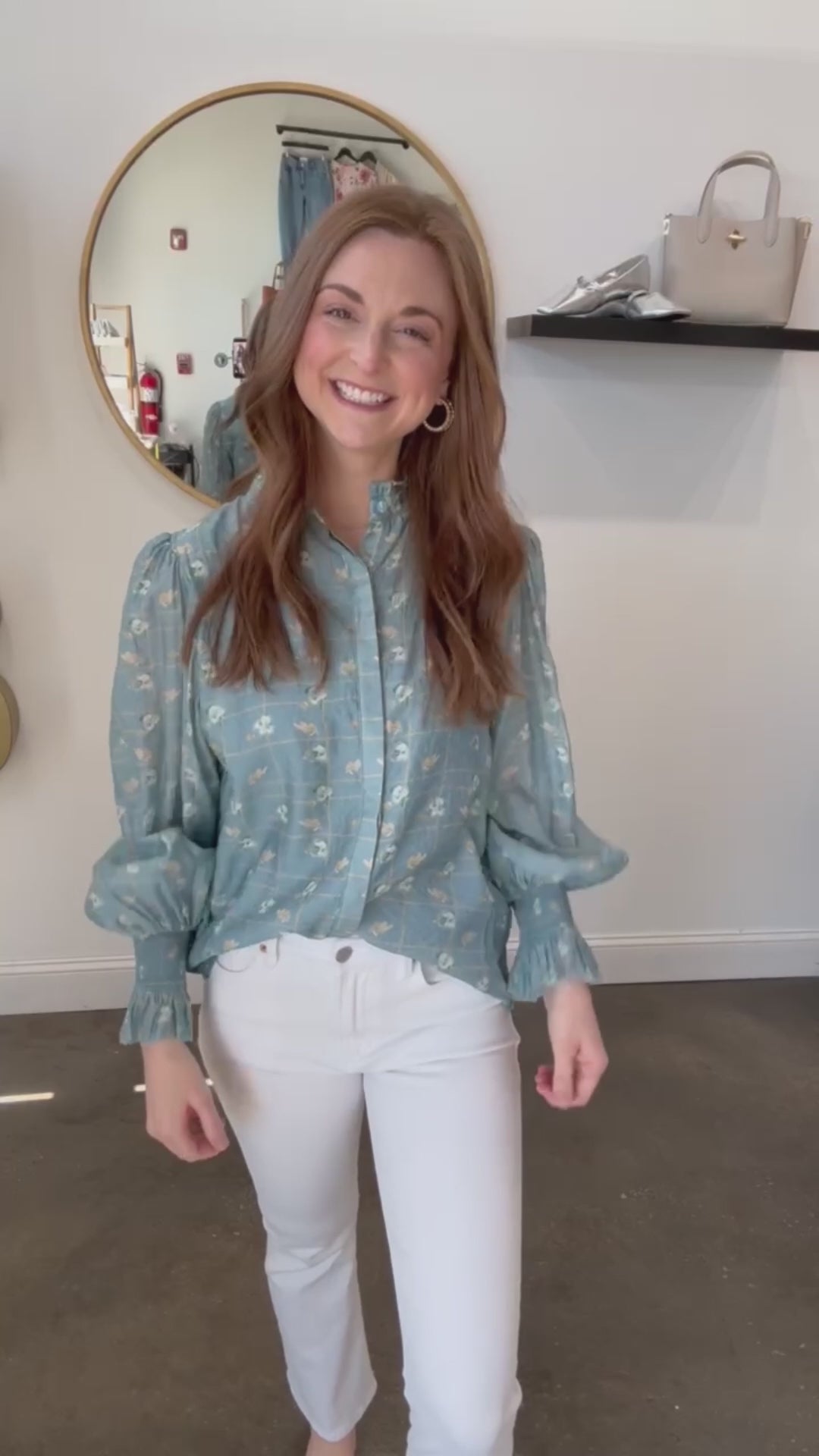 Floral Print Long Sleeve Blouse - Blue