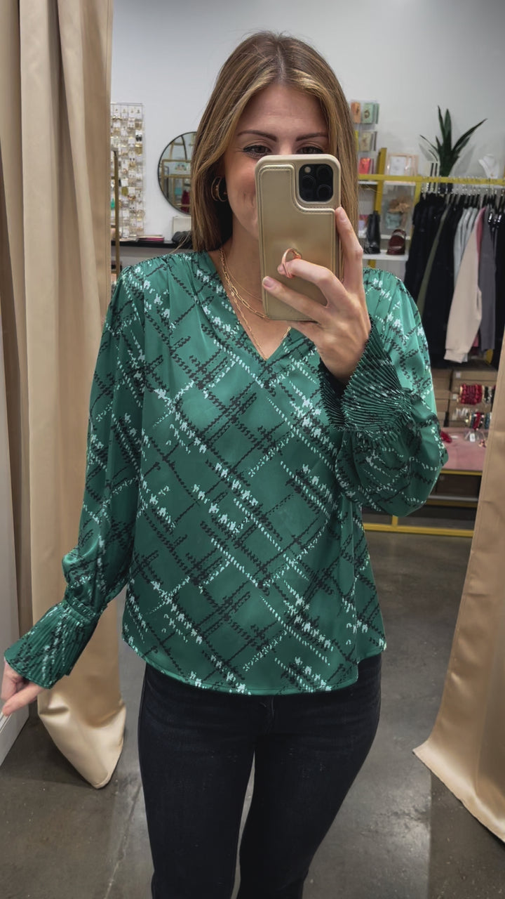 Smocked Detail Printed Top - Green