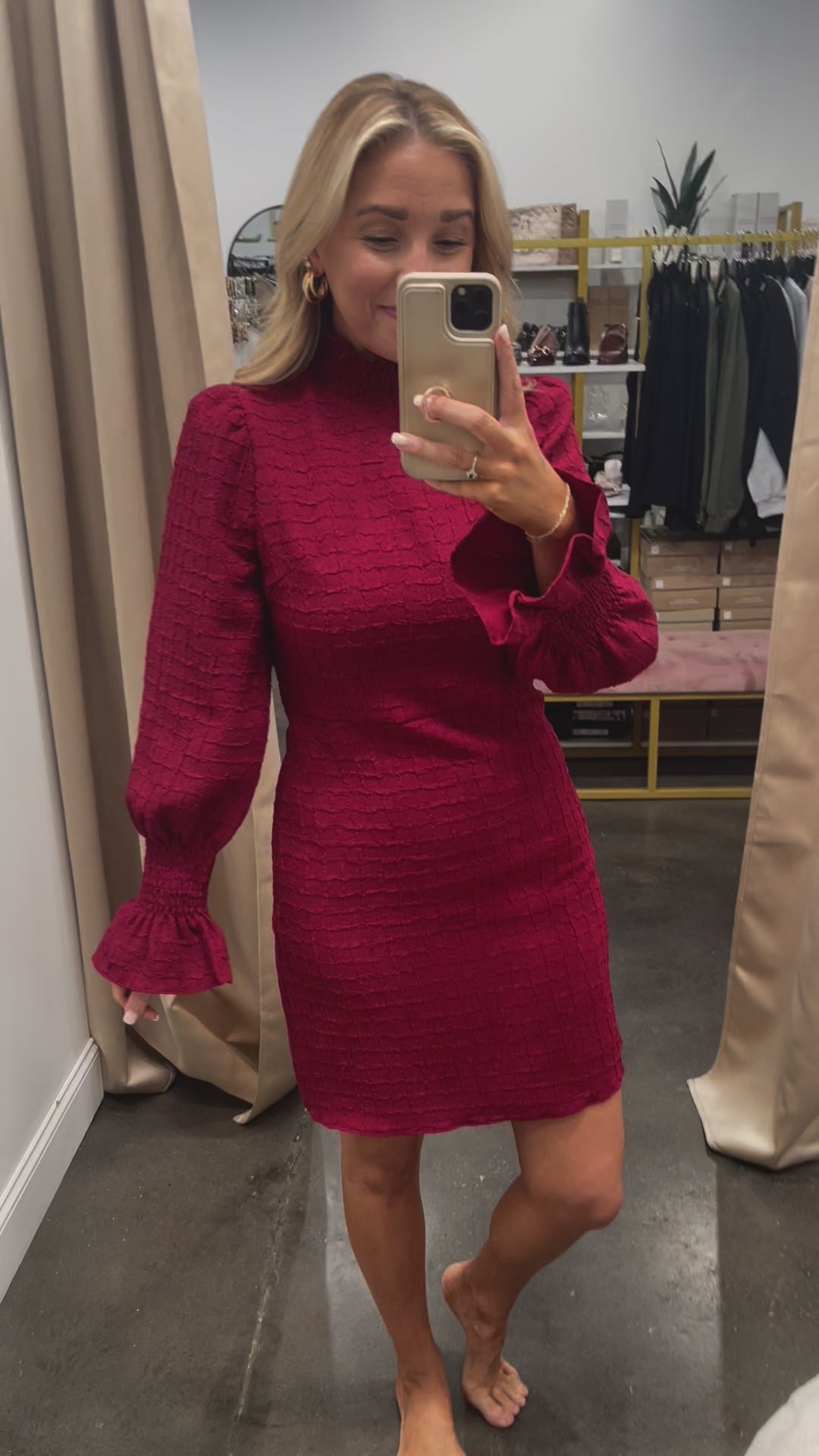 Textured Mini Dress - Red