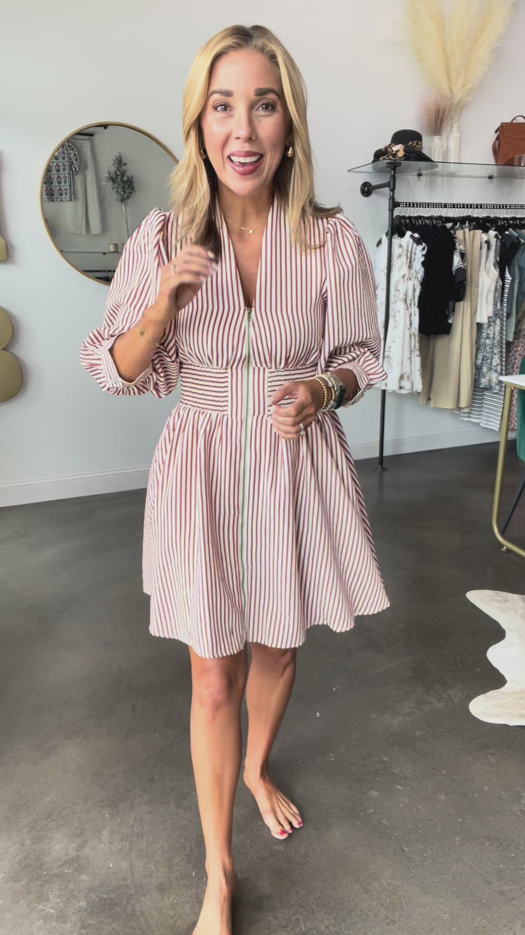 Smocked Waist Dress - Burgundy
