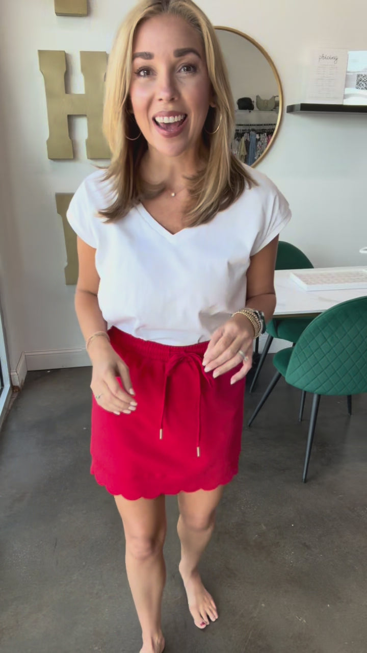 Scalloped Hem Skirt - Red