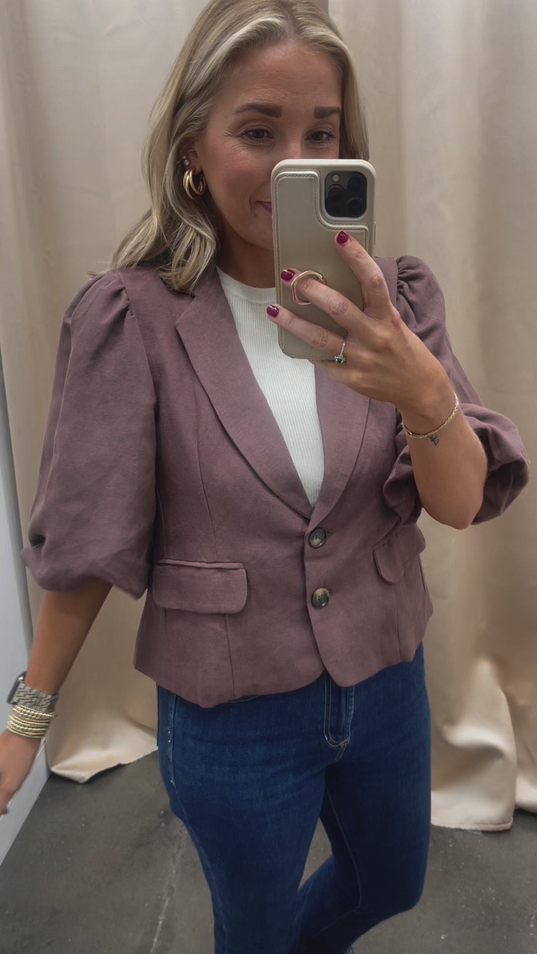 Three-Quarter Sleeve Blazer - Brown