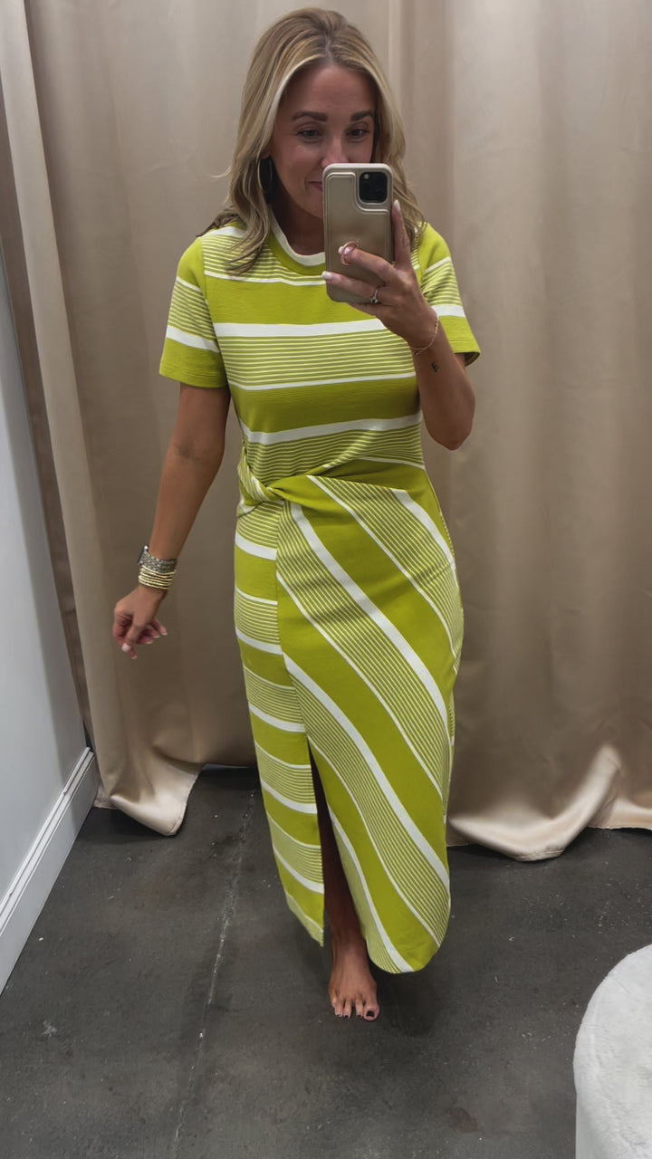 Striped Short Sleeve Dress - Lime